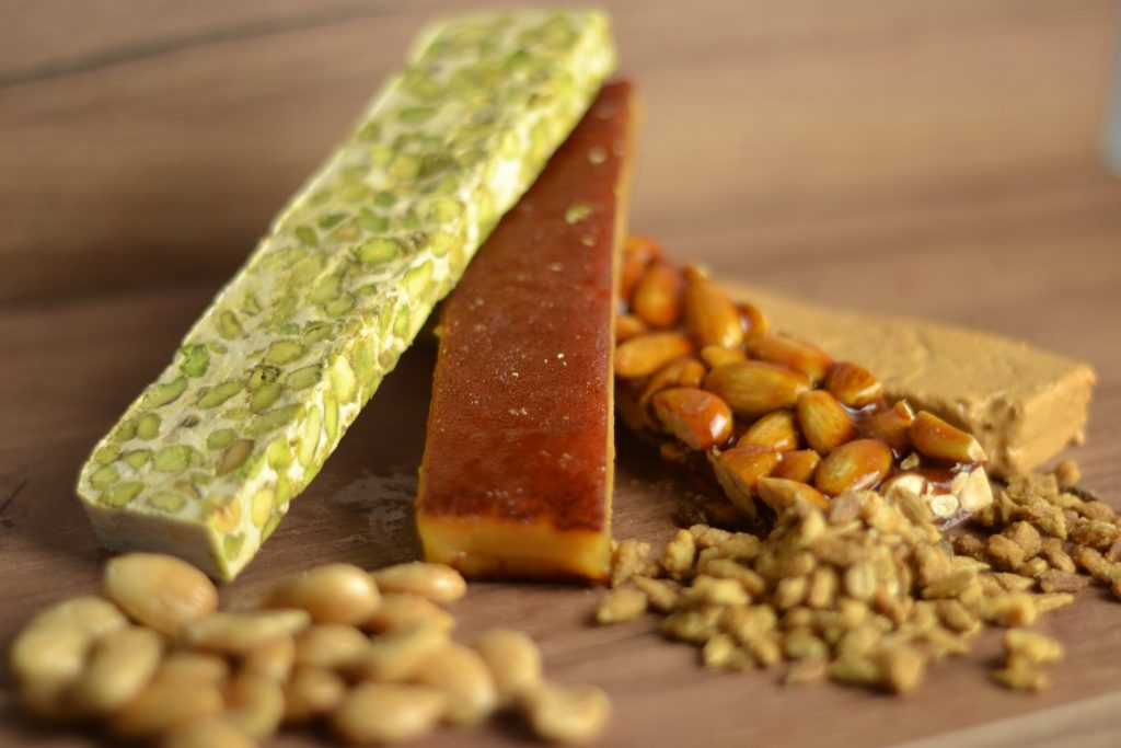 Shows a variety of nougats - nutty as well as non nutty Versatile sweet treat