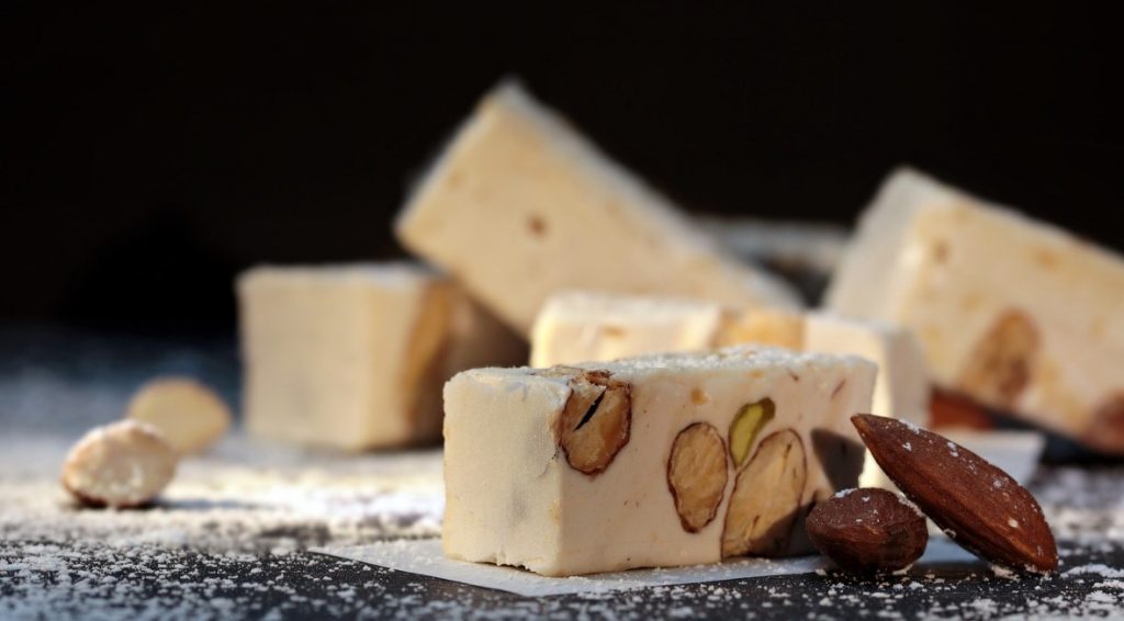 Intro Image showing what a nutty nougat looks like White Nutty Nougat- sure to salivate that sweet tooth