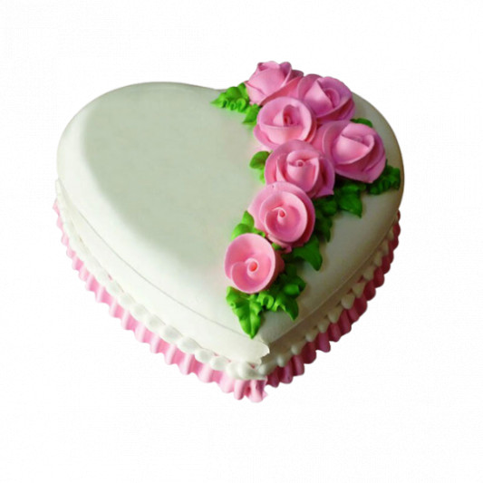 Heart Shape Cream Cake with floral decoration online delivery in Noida, Delhi, NCR, Gurgaon