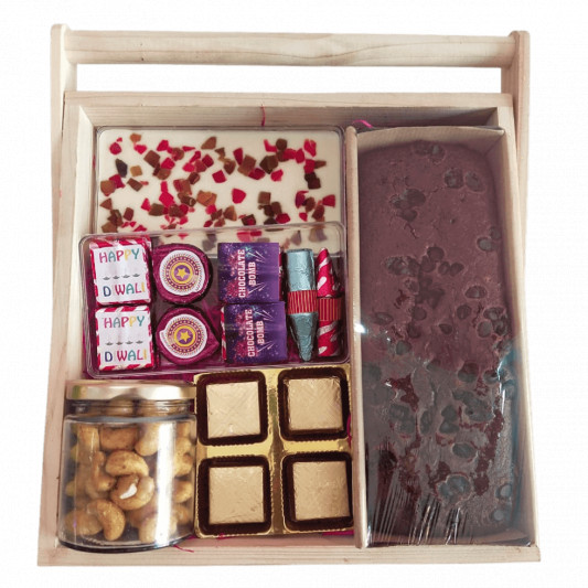 Diwali Gift Hampers in Wooden Basket online delivery in Noida, Delhi, NCR, Gurgaon