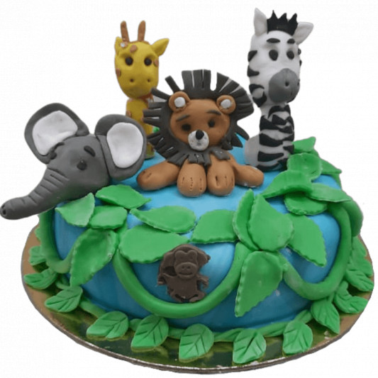 Jungle Theme Fondant cake online delivery in Noida, Delhi, NCR, Gurgaon