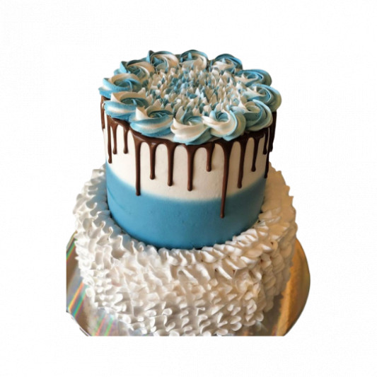 Blue and White 2 Tier Cake online delivery in Noida, Delhi, NCR, Gurgaon