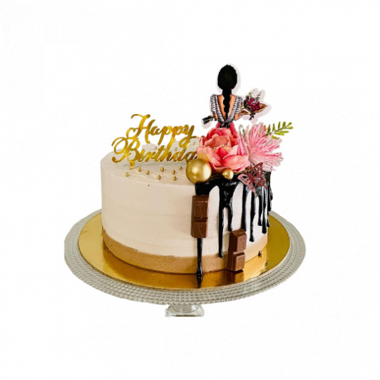 Premium Photo | Pink cake for a little or big princess. trendy korean style  cake decorated with little cream flowers.