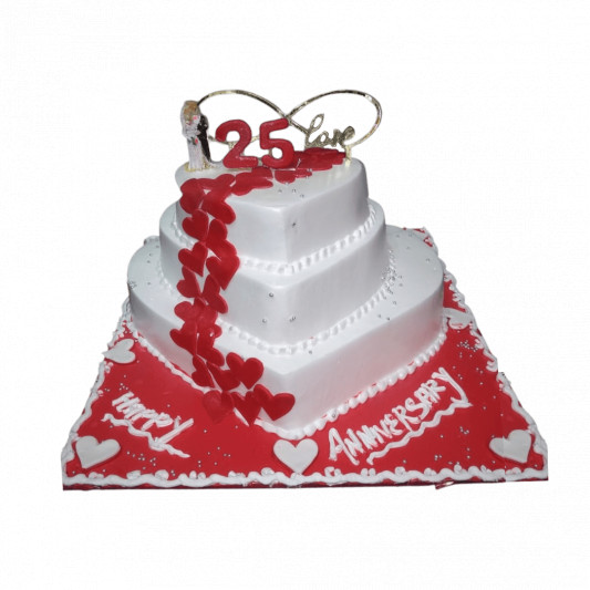 3Tier Heart Shape Silver Jubilee Cake online delivery in Noida, Delhi, NCR, Gurgaon