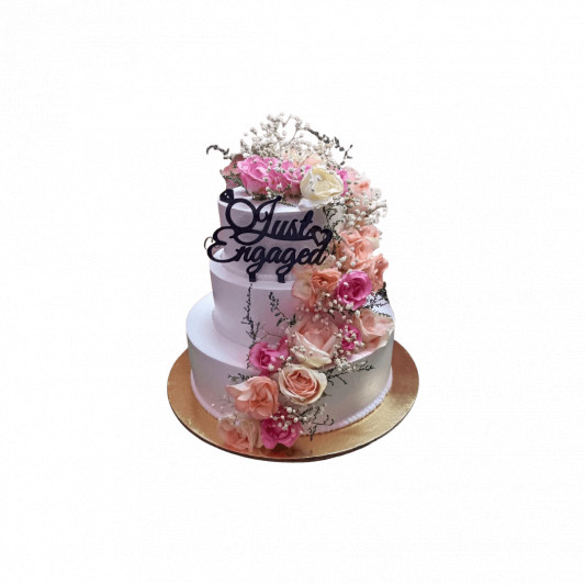 Engagement Cake in White Color with Real Flower online delivery in Noida, Delhi, NCR, Gurgaon