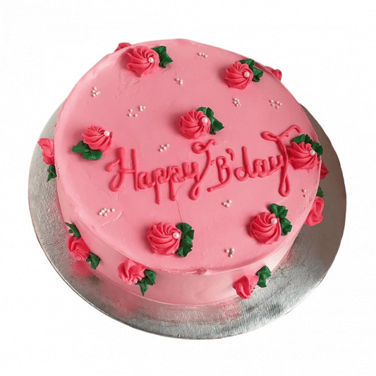 Pink Birthday Cake with floral decoration online delivery in Noida, Delhi, NCR, Gurgaon