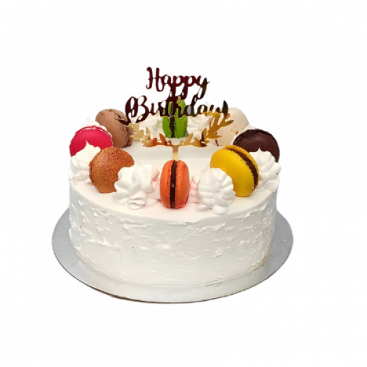 White Birthday Cake with Colorful Macaroon  online delivery in Noida, Delhi, NCR, Gurgaon