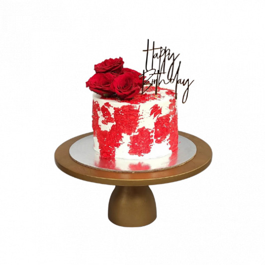 Red and White Birthday Cake with Flowers online delivery in Noida, Delhi, NCR, Gurgaon