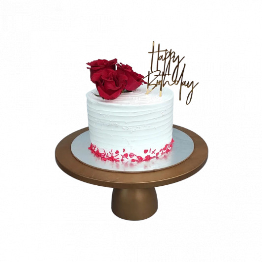 White Birthday Cake with Real Rose online delivery in Noida, Delhi, NCR, Gurgaon