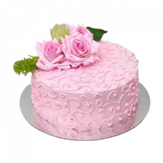 Pink Cake with Real Rose online delivery in Noida, Delhi, NCR, Gurgaon