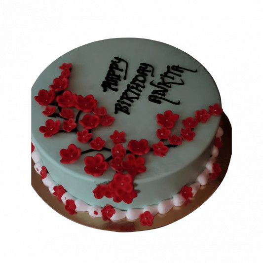 Red Floral Decorated Birthday Cake online delivery in Noida, Delhi, NCR, Gurgaon