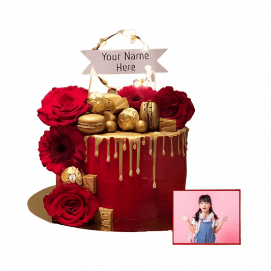 Red Tall Cake with Macarons online delivery in Noida, Delhi, NCR, Gurgaon