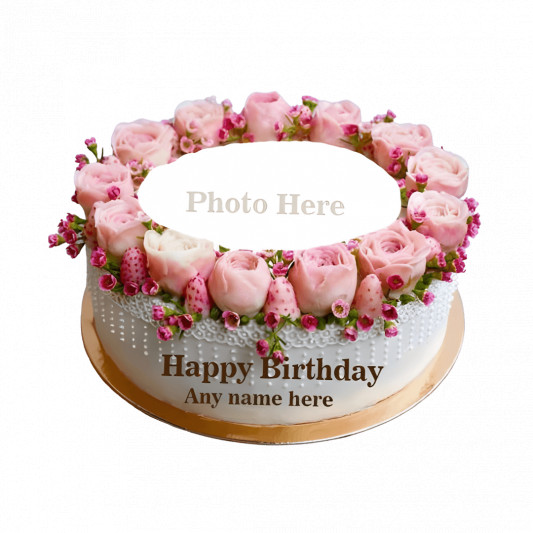 Pink Rose Decorated Photo Cake  online delivery in Noida, Delhi, NCR, Gurgaon