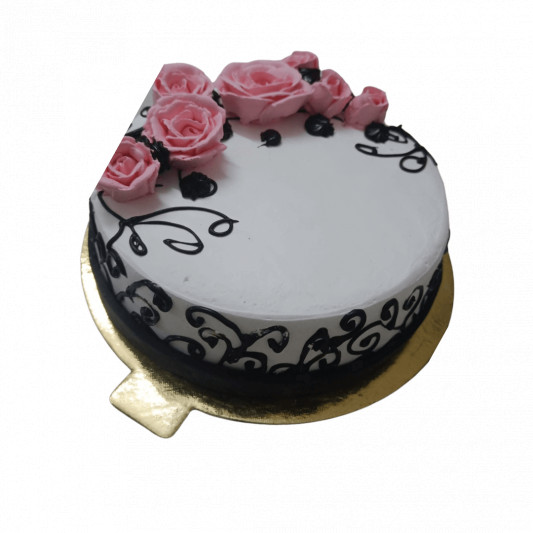 Choco Vanilla Cake with Pink Rose topper online delivery in Noida, Delhi, NCR, Gurgaon