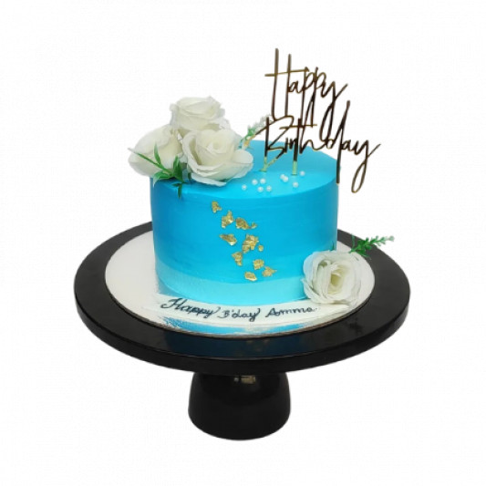 Blue Tall Cake with Fresh Flowers Decoration online delivery in Noida, Delhi, NCR, Gurgaon