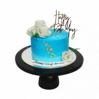 Blue Tall Cake with Fresh Flowers Decoration online delivery in Noida, Delhi, NCR,
                    Gurgaon