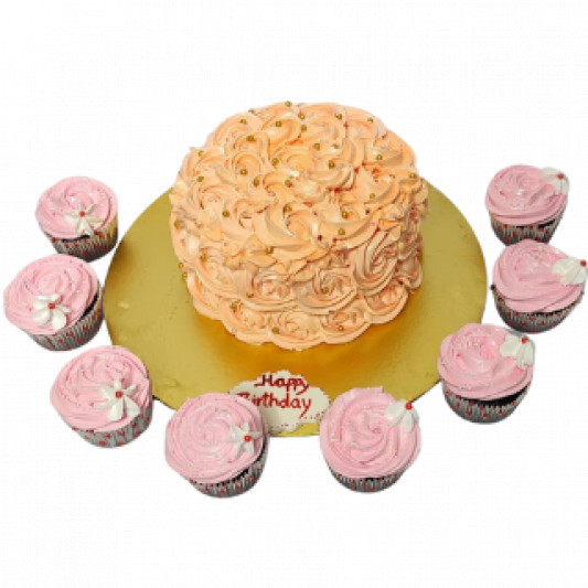 Royal Rosette Cake with Cupcakes online delivery in Noida, Delhi, NCR, Gurgaon