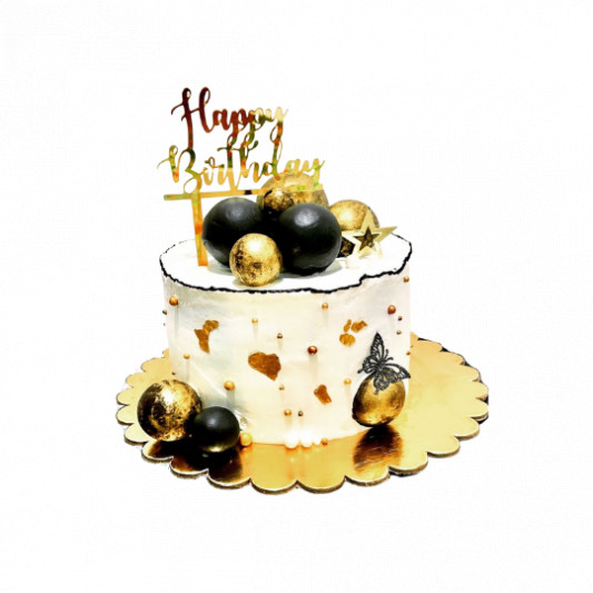 Classic Gold and Black Birthday Cake online delivery in Noida, Delhi, NCR, Gurgaon