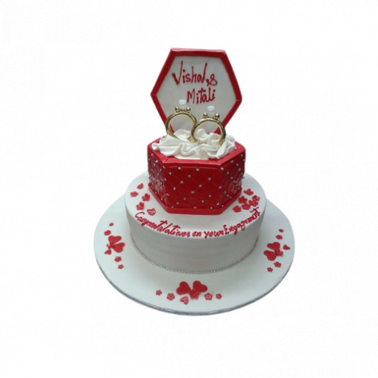 Red and White Engagement Cake online delivery in Noida, Delhi, NCR, Gurgaon