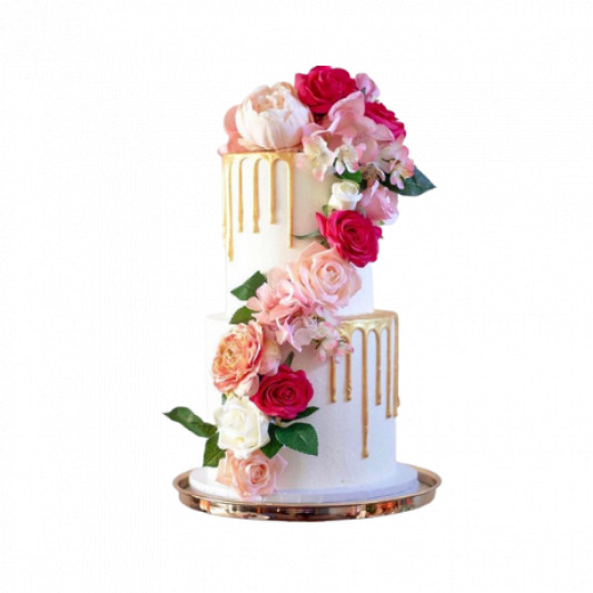 2 Tier Tall Cake with Real Rose  online delivery in Noida, Delhi, NCR, Gurgaon