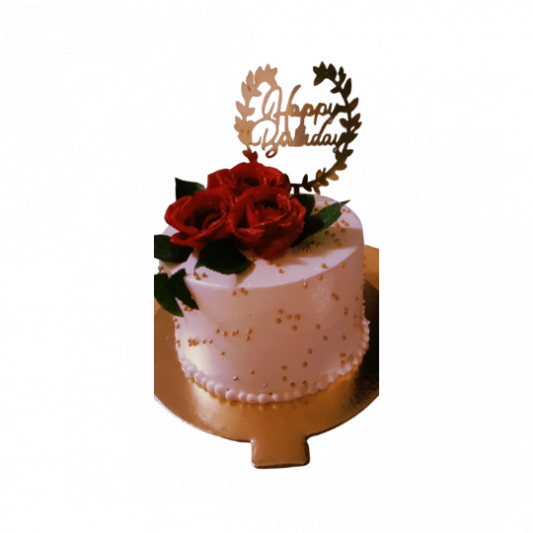 Tall Pink Cream Cake with Fresh Red Rose Decoration online delivery in Noida, Delhi, NCR, Gurgaon