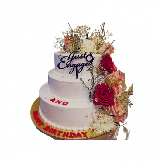 Engagement Cake with Real Flower Decoration online delivery in Noida, Delhi, NCR, Gurgaon