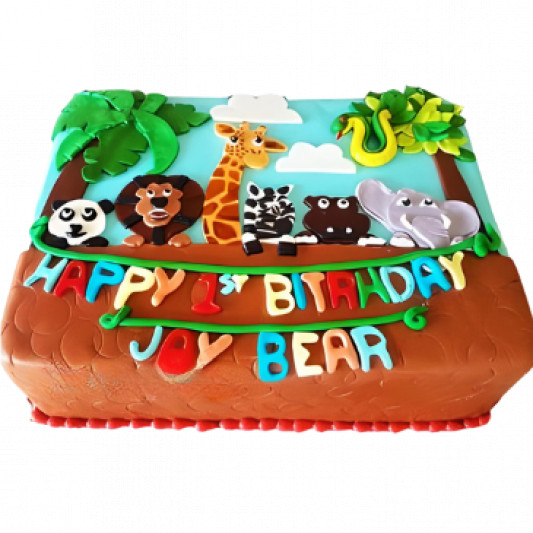 Animal Theme 1St Birthday Cake 