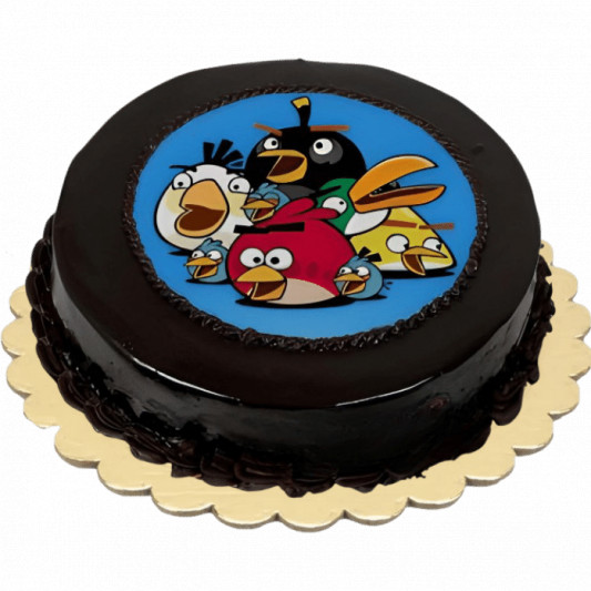 Angry Birds Chocolate Round Cartoon Photo Cake 