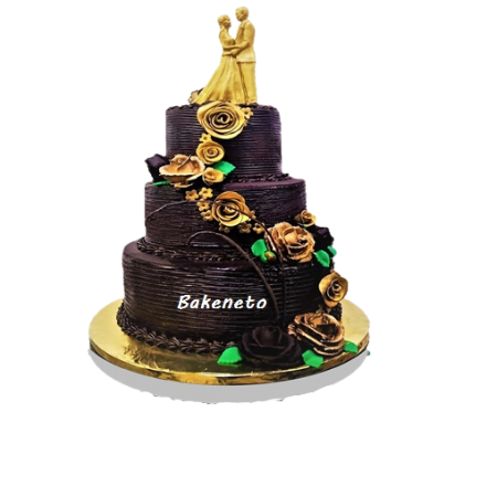 Gold Rose and  Love Cake - 3 Tier Cake online delivery in Noida, Delhi, NCR,
                    Gurgaon