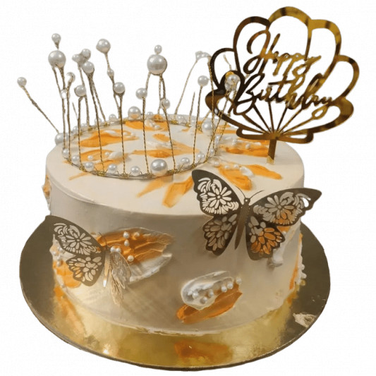 Golden Butterfly Birthday Cake