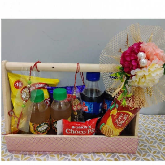 Rectangular Basket Rakhi Hamper online delivery in Noida, Delhi, NCR, Gurgaon