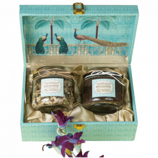 Gift Pack of Jar Cake and Trail Mix with Gorgeous Wooden Box online delivery in Noida, Delhi, NCR, Gurgaon