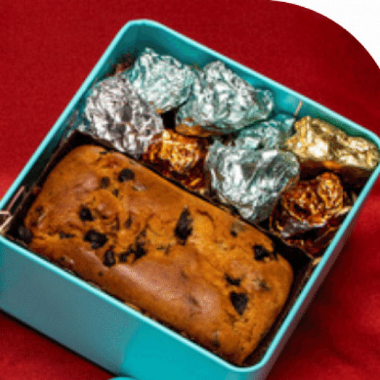 Beautiful Gift Pack of Cake and Chocolates in Keepsake Tin Box online delivery in Noida, Delhi, NCR, Gurgaon