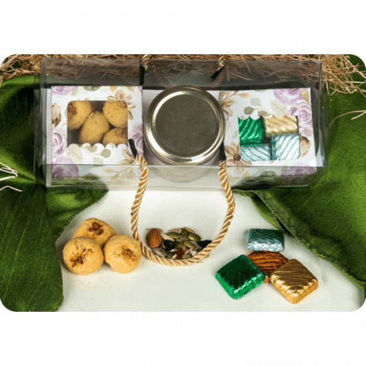 Gift Pack of Cookies and Chocolates in Lovely Transparent Box with Handles online delivery in Noida, Delhi, NCR, Gurgaon