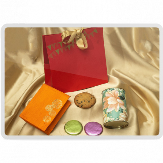 Gift Pack of Biscuits and Cookies in Beautiful Red Hamper Bag online delivery in Noida, Delhi, NCR, Gurgaon