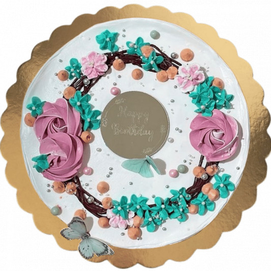 Floral and White Pearl Decorated Birthday Cake online delivery in Noida, Delhi, NCR, Gurgaon