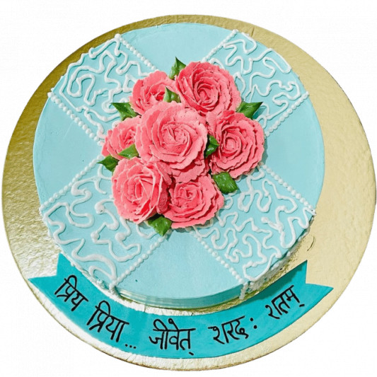 Cream Floral Decorated Birthday Cake online delivery in Noida, Delhi, NCR, Gurgaon