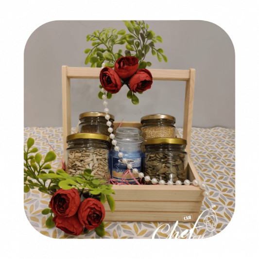 Healthy Jar Gift Pack in Wooden Box with Candle - R26 online delivery in Noida, Delhi, NCR, Gurgaon