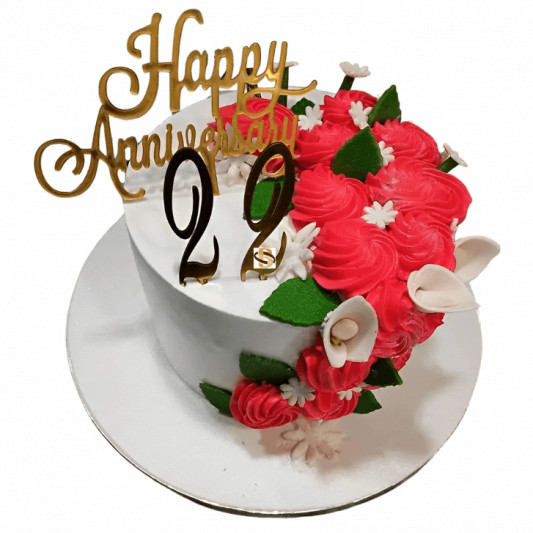 Happy Anniversary Cream Flowers Cake online delivery in Noida, Delhi, NCR, Gurgaon