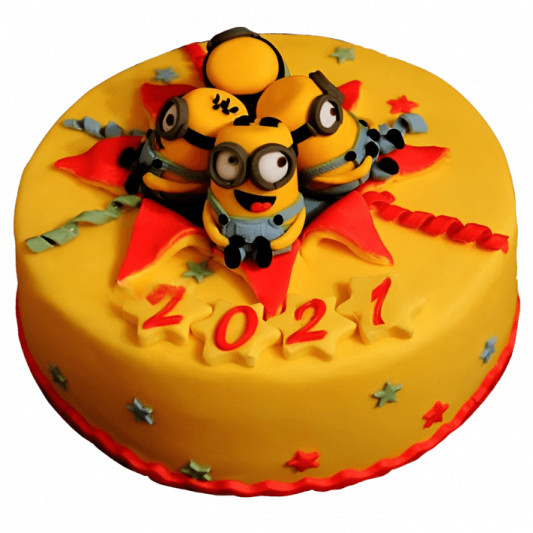 Minions Celebrating New Year Cake online delivery in Noida, Delhi, NCR, Gurgaon