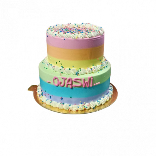 Rainbow Theme 2 Tier Cake online delivery in Noida, Delhi, NCR, Gurgaon