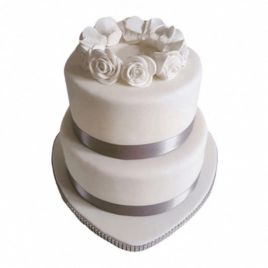 2 Tier White Fondant Cake online delivery in Noida, Delhi, NCR, Gurgaon