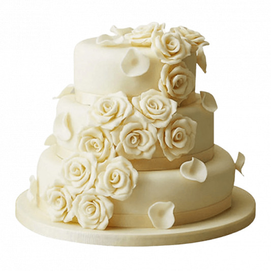 3 Tier White Rose Wedding Cake online delivery in Noida, Delhi, NCR, Gurgaon