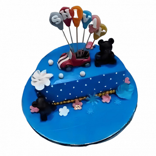 Teddy and Car Half Birthday Cake online delivery in Noida, Delhi, NCR, Gurgaon