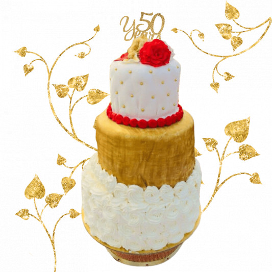 3 tier 50th Anniversary Cake online delivery in Noida, Delhi, NCR, Gurgaon