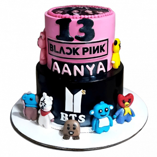 2 Tier Black Pink BTS Cake online delivery in Noida, Delhi, NCR, Gurgaon