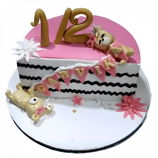 Cute Teddy Half Birthday Cake online delivery in Noida, Delhi, NCR, Gurgaon