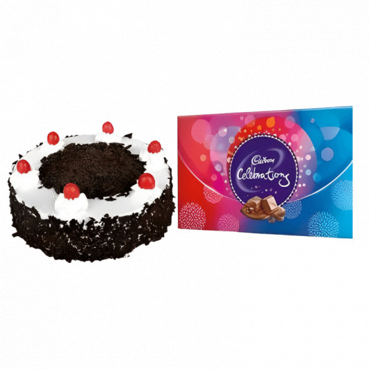 Crunchy Black Forest Cake & Celebration Pack  online delivery in Noida, Delhi, NCR, Gurgaon