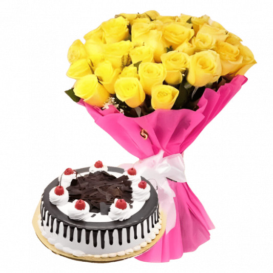 Order Delectable Butterscotch Cake N Yellow Flowers Combo Online Price  Rs1200  FlowerAura