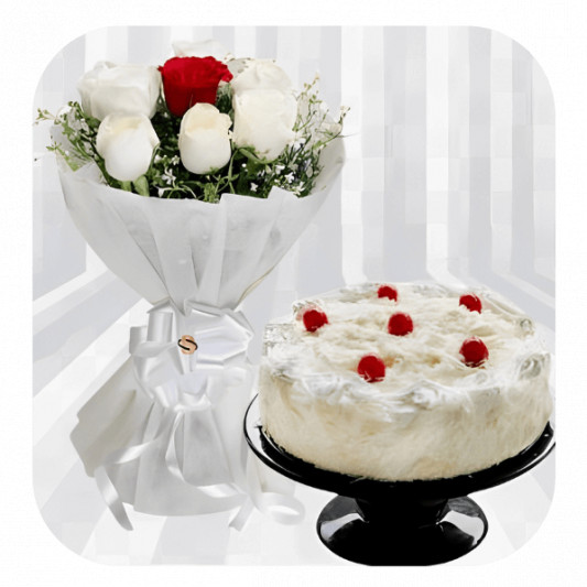 Love Roses with White Forest Cake online delivery in Noida, Delhi, NCR, Gurgaon